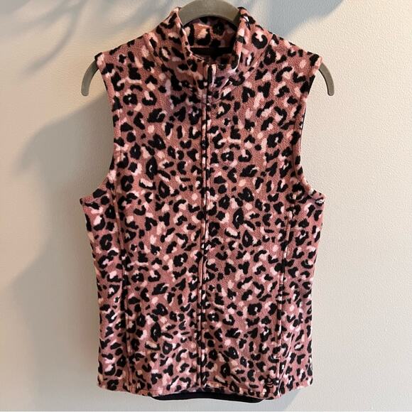 Cuddl Duds Cheetah Print Zip Front Fleece Vest Size M - Picture 1 of 7